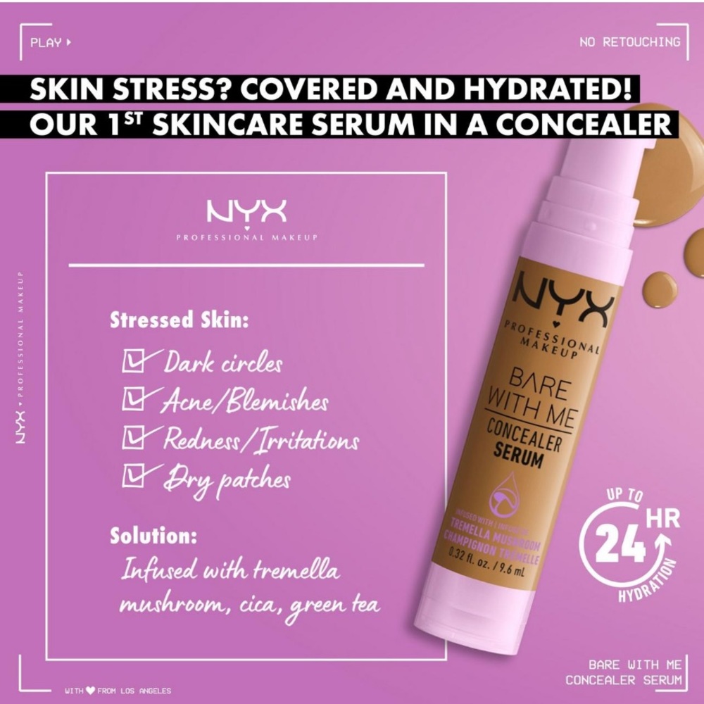 $7❤️🔥 LAST 1! NYX Bare With Me Hydrating Face & Body Concealer Serum MEDIUM - Picture 3 of 10
